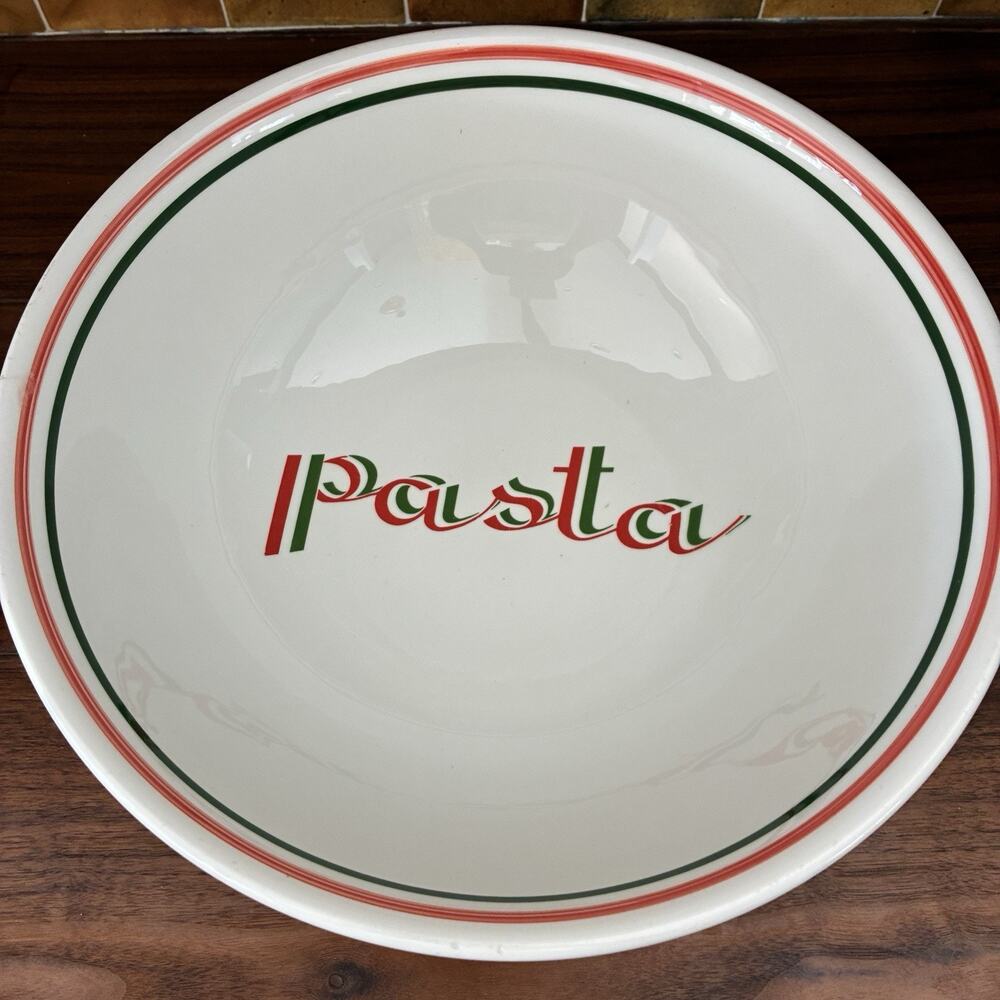 VTG La Primula S.R.L. Roma Pasta Serving Bowl Italy White Red Green Rings 13"